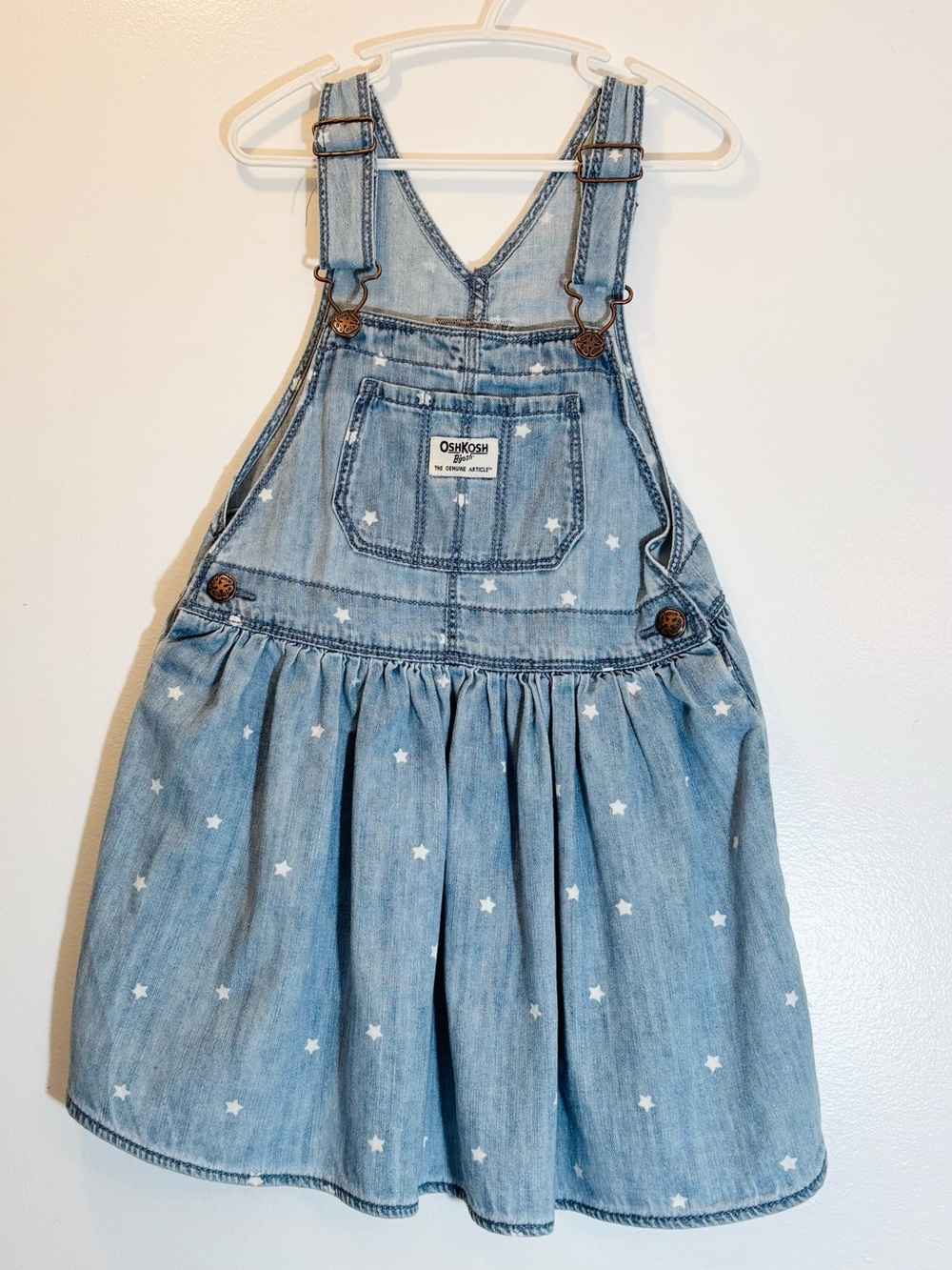 OshKosh B'gosh Star AOP Girls Light Wash Denim Chambray Layer Size 5T Summer